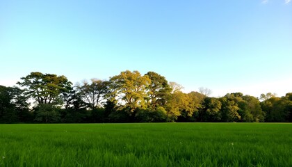 Naklejka premium Un campo verde con árboles al fondo