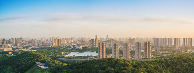 Overlooking the skyline and urban scenery of Jiangyin City, Jiangsu Province, China on August 6, 203