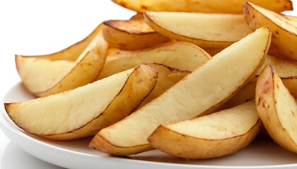 Fried potato wedges isolated on white background,Homemade baked potato wedges, baked potatoes, isolated on white background.864