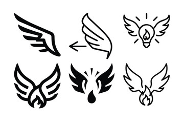 Obraz premium Unique collection of angel wings in cartoon doodle line art and trendy hand-drawn flat style vector illustrations.