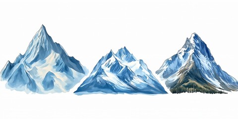 Fototapeta premium Collection set of four mountain peaks isolated on white background