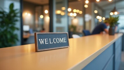 A Welcoming Sign Sits Prominently on a Sleek Office Desk, Symbolizing a Warm Introduction for Newcomers