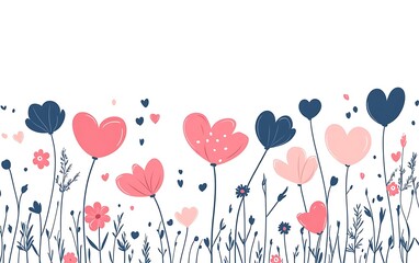 Cute floral border with hearts, background image, vector illustration, design element