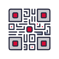 Stylized QR code icon with intricate patterns and vibrant colors 