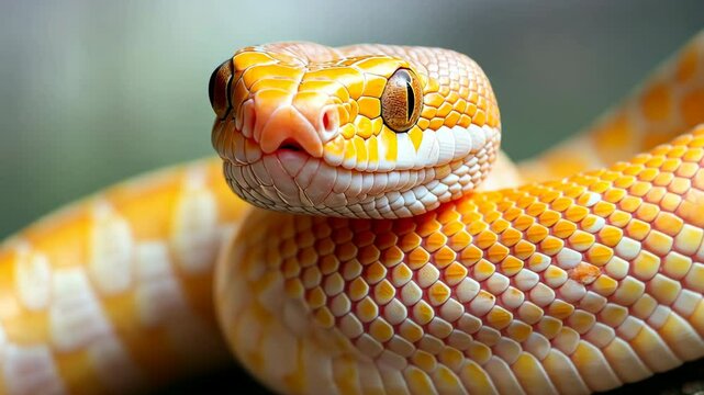 A yellow and white snake is on a branch