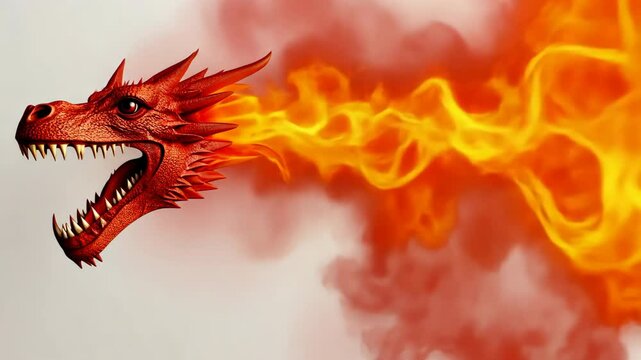 A dragon with a fiery mouth is blowing fire