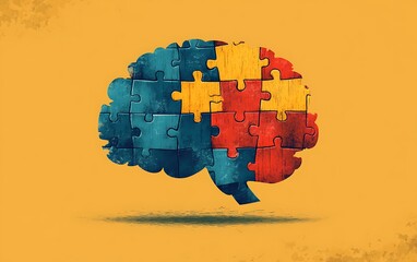 Puzzle Brain, abstract representation of a brain made from various puzzle pieces. Possible use for educational material