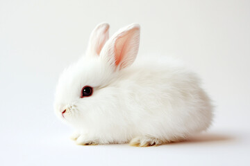 Obraz premium Adorable White Fluffy Bunny Isolated on White Background – Cute Easter Rabbit Stock Photo