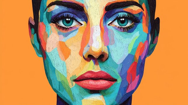 Colorful Impasto Portrait Woman's Face, Abstract Art, Oil Painting, Bright Palette Abstract art, impasto painting