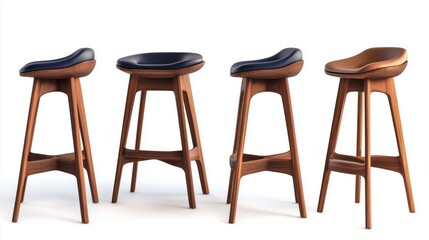 Set of four bar stools isolated on white background