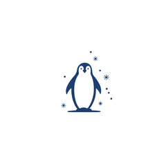 Illustration of a Cute Penguin Surrounded by Blue Sparkles on White Background