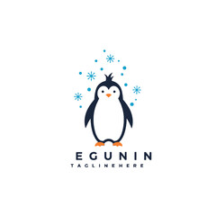 Cute Penguin Logo with Snowflakes and Minimalist Design