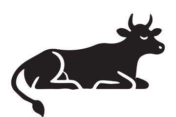 Resting Cow Silhouette Artwork Black and White Animal Design Graphic