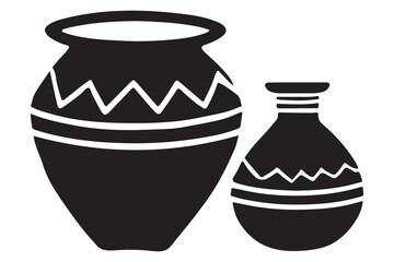 Decorated Black Pottery Vase Pair Silhouette Illustration Decorative Art