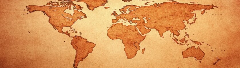 Naklejka premium World Map Illustration Vintage Texture, Brown Tones, Global Concept, World Geography geography, cartography