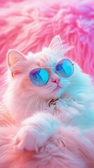 Fairy Kei style ragdoll cat in the fashionable design, wearing eyeglasses