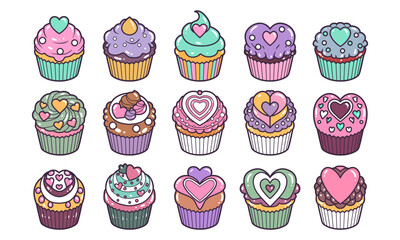 Muffin valentine vector illustration set