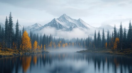 Misty Mountain Lake Autumn Forest
