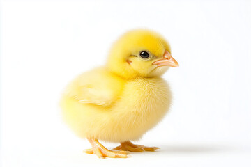 Fototapeta premium Adorable Yellow Baby Chick Isolated on White Background – Perfect for Easter and Spring Themes