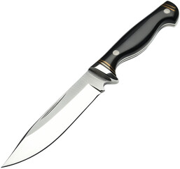 Sharp knife with black handle, white background