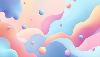 Fondo abstracto con esferas y formas onduladas en colores pastel