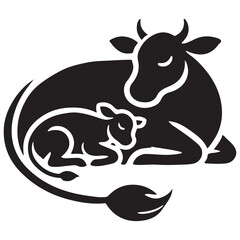 Peaceful Cow and Calf Silhouette Vector Graphic for Farmhouse Decor