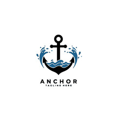 Anchor Icon With Ocean Waves and Stylish Design Elements © isuru