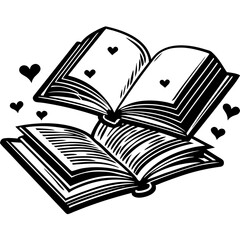 Open Books Floating with Hearts a Whimsical Illustration of Love for Reading