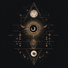 Abstract celestial design with moons and stars.  Possible use print design, background