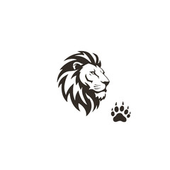 Minimalist Lion Illustration Design with a Black and White Paw Print Icon
