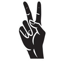 Black and White Vector Graphic Hand Showing Victory Silhouette Gesture