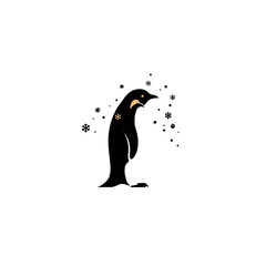 Elegant Penguin Illustration with Snowflakes in Minimalist Winter-Themed Design