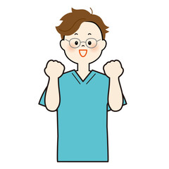 医療従事者　ガッツポーズ　上半身