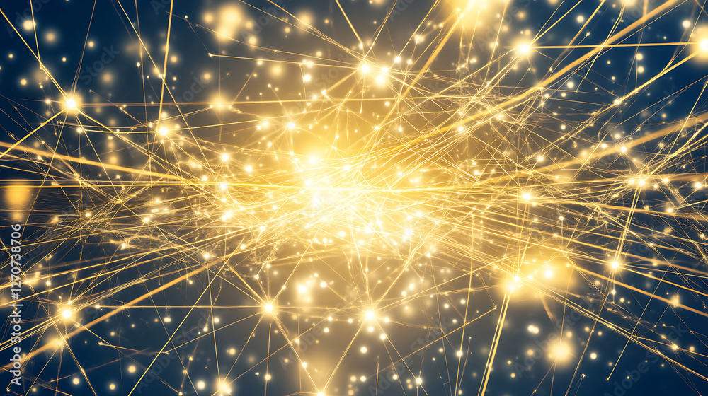 Poster interconnected networks of glowing light points abstract digital connections network and light netwo
