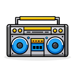 Retro Boombox Stereo Cassette Player with Yellow Handle and Blue Speakers