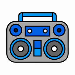 Retro Boombox Stereo Cassette Player Music Device with Blue Accents