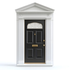 Elegant Classic Architectural Front Door with Arched Glass Inset on White Background
