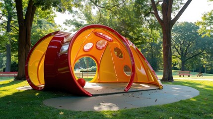 Vibrant Playground Structure in Lush Greenery