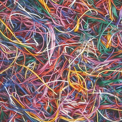 Intertwined Multicolored Electrical Cables Abstract Background Mess of Wires and Circuits Overlap
