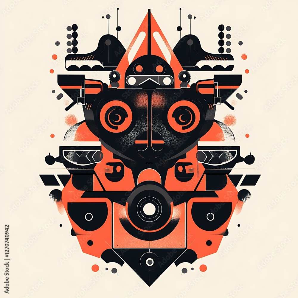 Poster abstract graphic design, futuristic face, geometric shapes. possible use print design, wallpaper