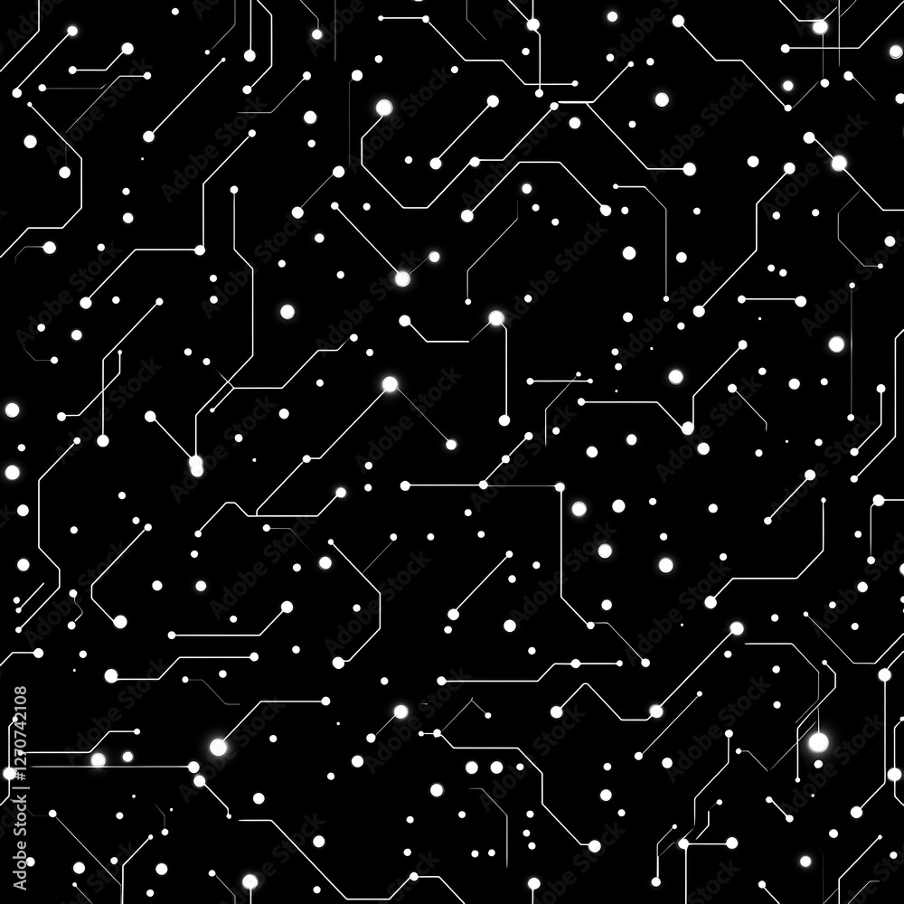 Poster intricate circuitry and glowing nodes abstract technological network system design on black backdrop