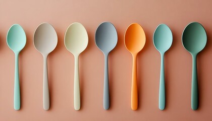 Colorful Plastic Spoons Arranged on a Soft Brown Surface