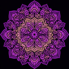 Intricate Floral Mandala Design in Violet and Peach Hues with a Dark Backdrop for Meditation Art