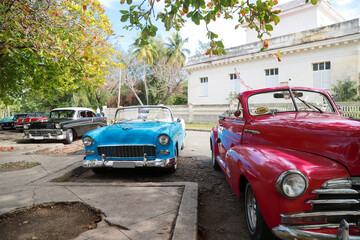 Pink retro car on the street of Havana, Cuba
