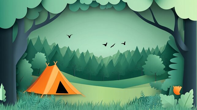 Paper Art Summer Forest Camping Background