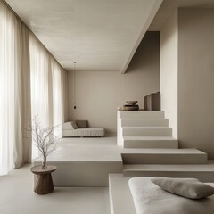 Obraz premium Minimalist Beige Interior Design with Built-in Steps