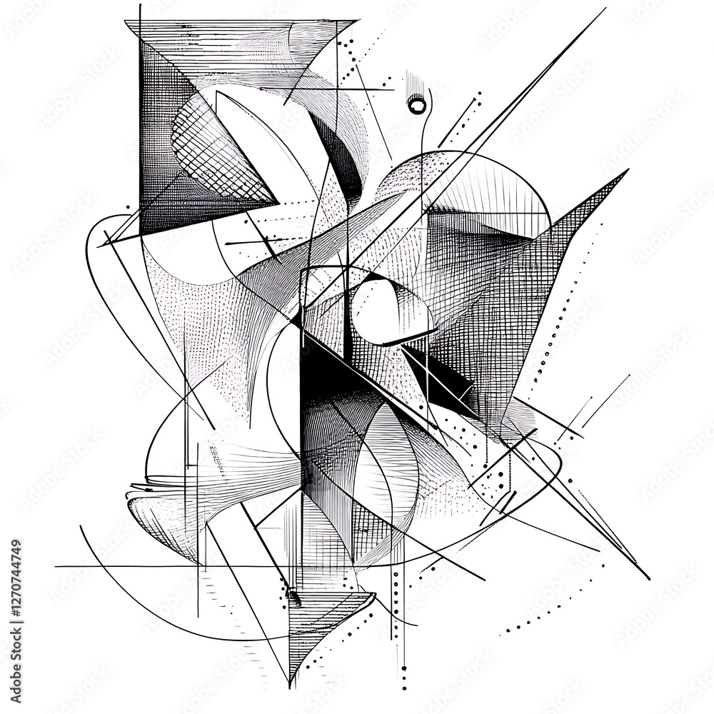 Poster abstract geometric design, artistic composition, dynamic lines, potential for print or digital media