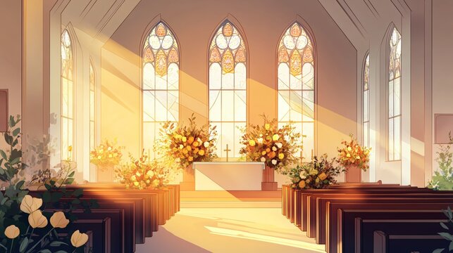 Serene Church Watercolor Painting Artwork Image