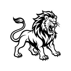 Fierce Roaring Lion Tribal Tattoo Vector Illustration, Black and White Logo Design