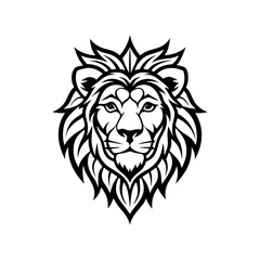 Tribal Lion Head Logo, Fierce Black and White Vector Illustration